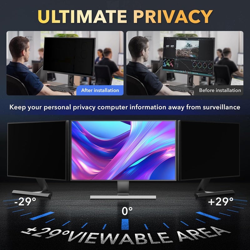 JEEETINTX Magnetic Invisible Hidden Design Computer Privacy Screen Filter 23.8 Inch for Frameless Monitor 16:9 Aspect Ratio, Removable Anti Glare Blue Light Protector, Double Sided Reversible Eye Care Film - Image 3